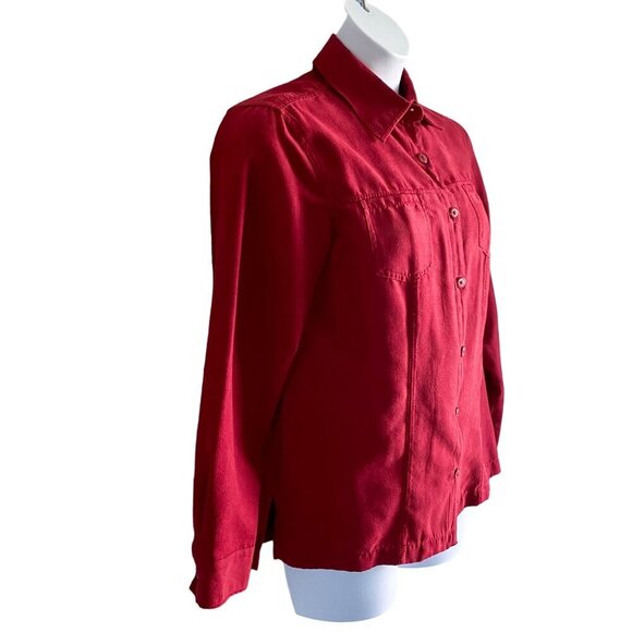 Croft & Barrow Red Long Sleeve Faux Suede Women's Button Up Top Size Medium NEW - Picture 3 of 8